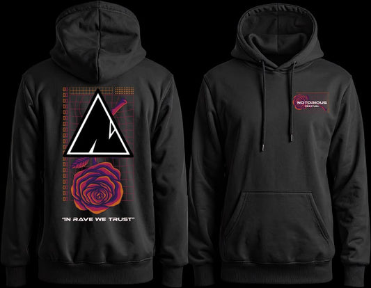Notorious Hoodie In Rave We Trust — prednja i straznja strana